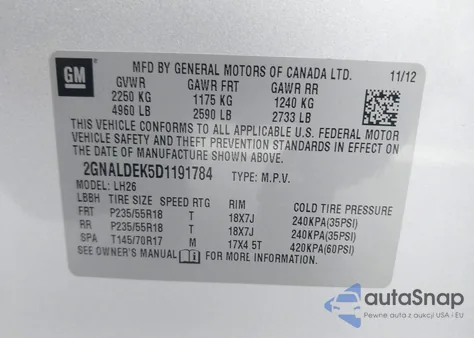 2013 Chevrolet Equinox 1Lt from USA, damaged, VIN 2GNALDEK5D1191784